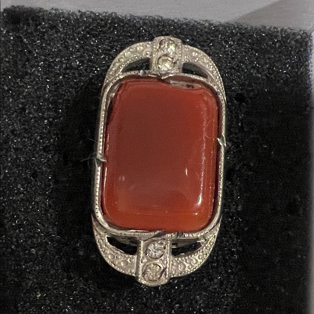 Vintage Art Deco Carnelian and Rhinestone Ring size 6